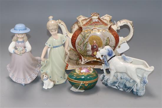 A Burgess & Leigh Aesthetic style teapot and stand, a Limoges trinket box and three other items,